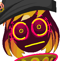 a lineless emoji of bsteli (freed pink and yellow geli) staring at the viewer in shock.