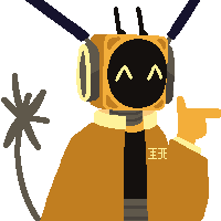 an animated lineless emoji of juice from 17776 as an iterator, smiling and poking whatever's to the right of him.