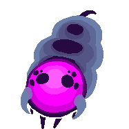 an animated lineless emoji of kuulla (the dog in the embassy) looking up at the viewer and gently wagging its tail.